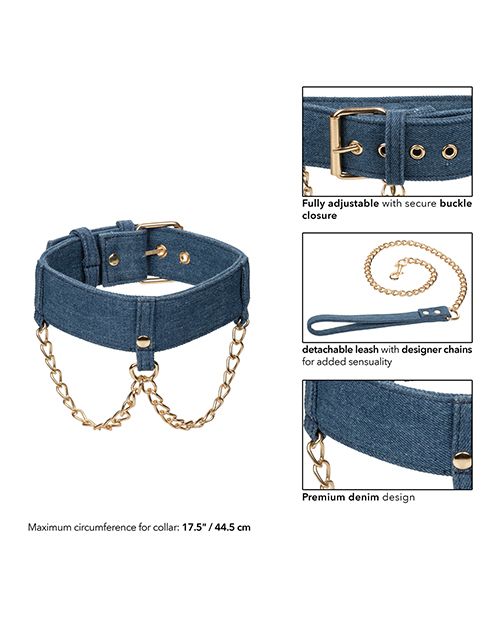 Ride 'Em Premium Denim Collection Collar With Leash