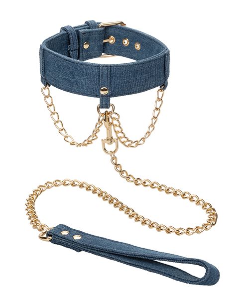 Ride 'Em Premium Denim Collection Collar With Leash