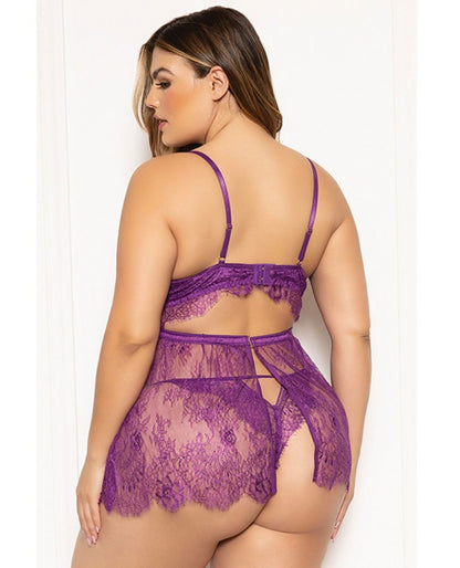 Seven Til Midnight Floral Eyelash Lace Underwire Babydoll With Thong