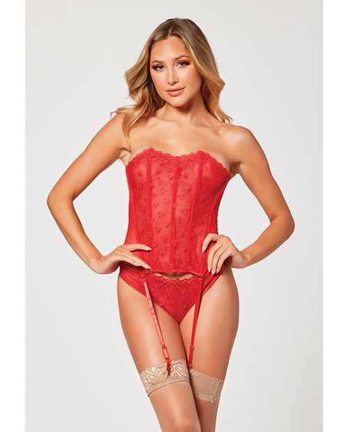Seven Til Midnight Valentines Heart Embroidered Mesh Bustier & Panty