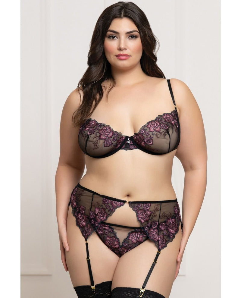 Seven Til Midnight Floral Lace and Mesh Underwire Bra Set