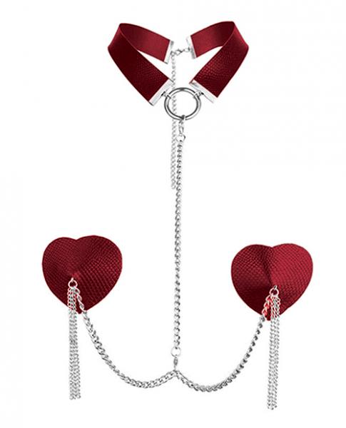 Nipplicious Dominatrix Leather Collar & Pasties With Chain