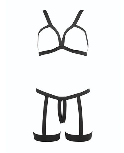 Kitten Teaser Strappy Open Cup Bra & Open Panty With Leg Straps