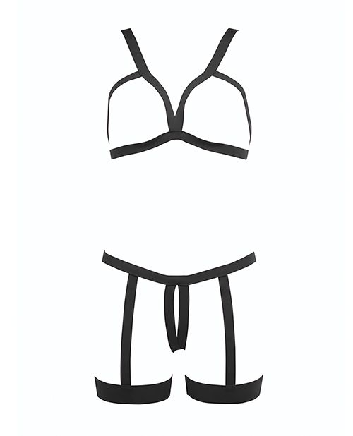 Kitten Teaser Strappy Open Cup Bra & Open Panty With Leg Straps
