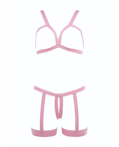 Kitten Teaser Strappy Open Cup Bra & Open Panty With Leg Straps