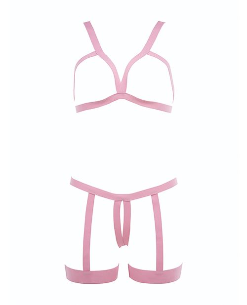 Kitten Teaser Strappy Open Cup Bra & Open Panty With Leg Straps
