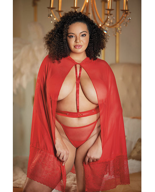 Allure Lace and Mesh Cape With Attached Waist Belt