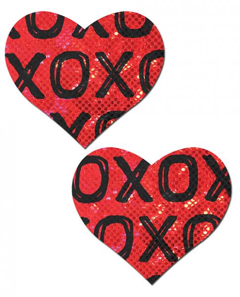 Xs and Os Red and Black Heart Pasties - Wicked Sensations