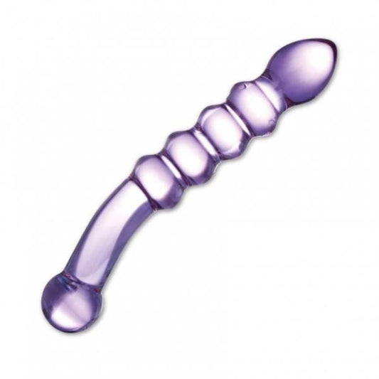 Purple Rain Ribbed Glass Dildo - Wicked Sensations