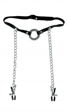 O Ring Gag With Nipple Clamps - Wicked Sensations