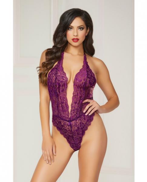 Floral Lace Halter Teddy - Wicked Sensations