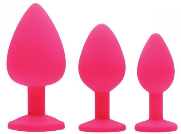 Frisky 3 Piece Silicone Anal Plugs With Gems - Wicked Sensations