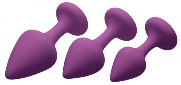 Purple Pleasures 3 Piece Silky Silicone Anal Plugs - Wicked Sensations