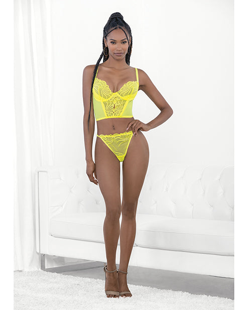 Escante Neon Lace Corset Top With Ring Accent & Panty