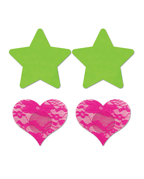 Glow UV Reactive Neon Star and Lace Heart Pasties