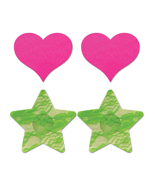 Glow UV Reactive Neon Heart and Lace Star Pasties