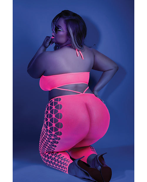 Fantasy Glow Black Light Cropped Cutout Halter Bodystocking