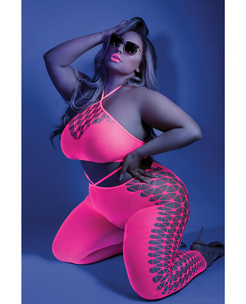 Fantasy Glow Black Light Cropped Cutout Halter Bodystocking