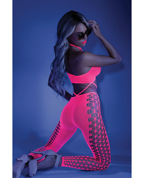 Fantasy Glow Black Light Cropped Cutout Halter Bodystocking