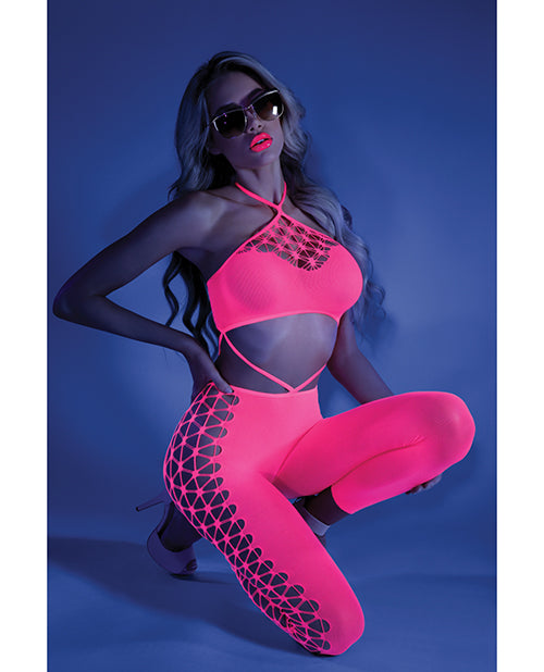 Fantasy Glow Black Light Cropped Cutout Halter Bodystocking