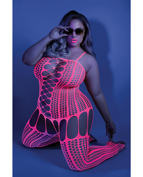 Glow Black Light Criss Cross Paneled Bodystocking