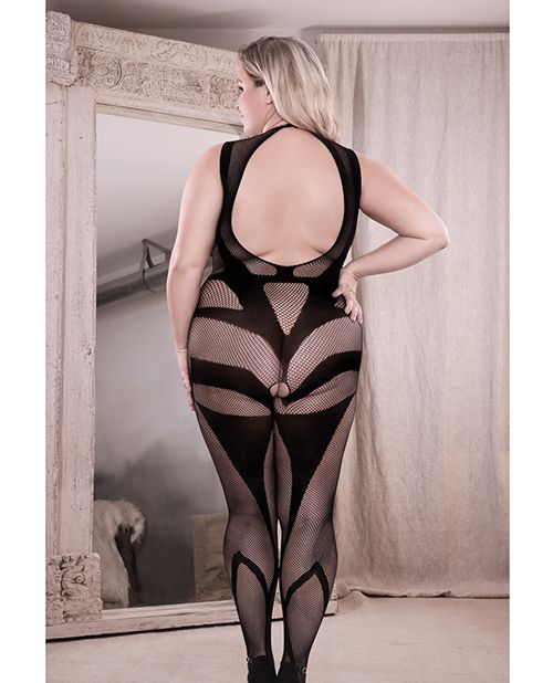 Sheer Fantasy Cross Faded High Neck Crotchless Bodystocking