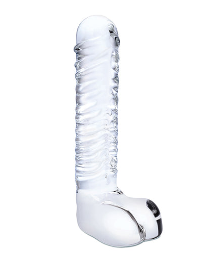 Glas 8 Inch Realistic Ribbed Glass G-Spot Dildo With Balls