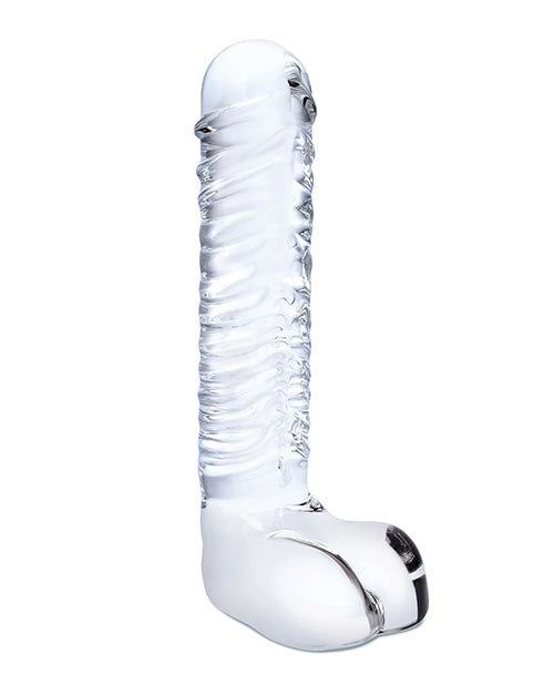 Glas 8 Inch Realistic Ribbed Glass G-Spot Dildo With Balls