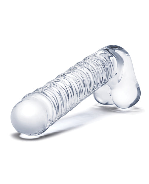 Glas 8 Inch Realistic Ribbed Glass G-Spot Dildo With Balls
