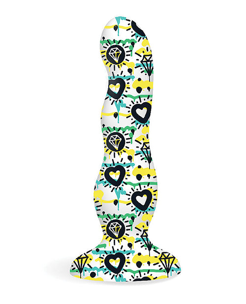 Collage Diamonds and Hearts Curvy Dildo - Wicked Sensations