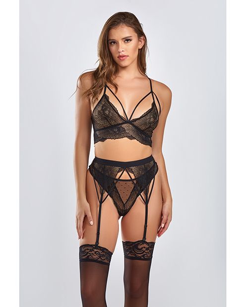 iCollection Everly Dot Mesh & Galloon Lace Strappy Bra Set