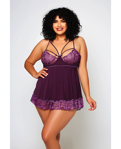 iCollection Cross Dye Lace and Microfiber Babydoll and G-String