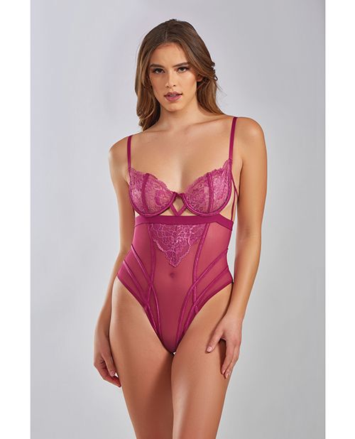 iCollection Quinn Cross Dyed Galloon Lace & Mesh Teddy