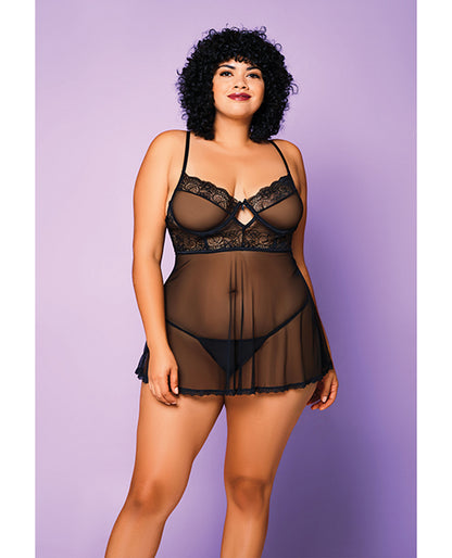 iCollection Soft Mesh Babydoll and G-String