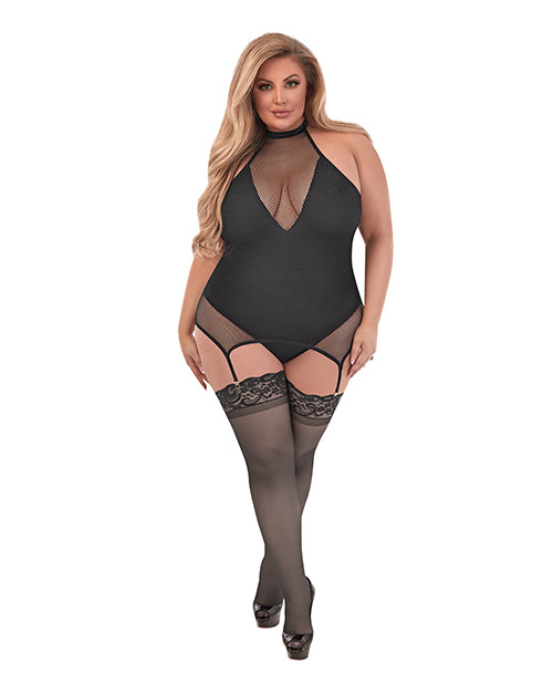 Magic Silk Exposed Sexy Time Fiona Halter Merry Widow Teddy With Split Crotch