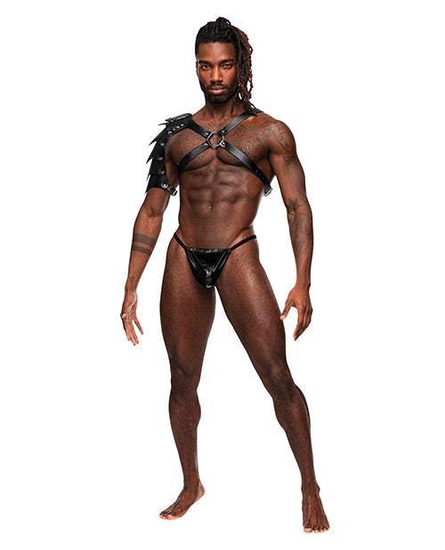 Male Power Leather Aquarius Chest Harness With Half Sleeve