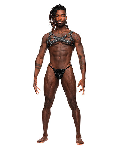 Male Power Leather Virgo Chest Harness With Zipper Detail
