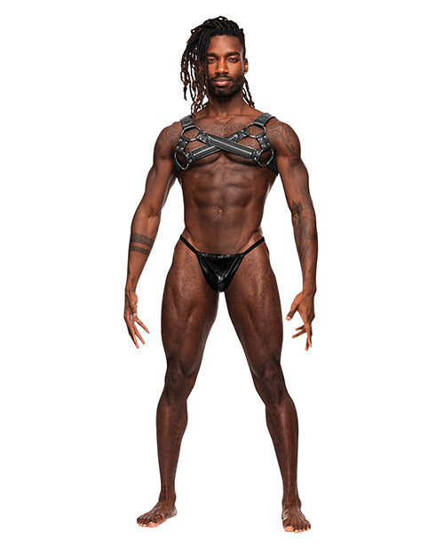 Male Power Leather Virgo Chest Harness With Zipper Detail