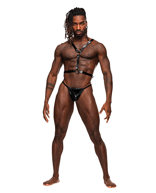Male Power Leather Sagittarius Chest & Winged Back Harness