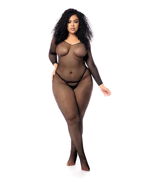 Mapale Long Sleeved All Over Fishnet Body Stocking