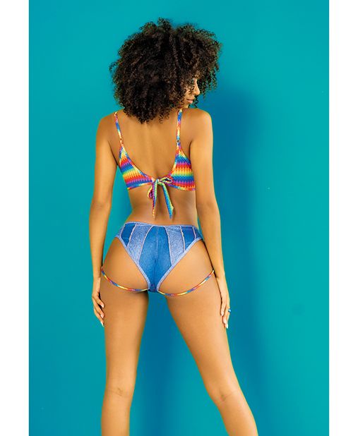 Mapale Rainbow Top & Strappy Micro Mini Shorts