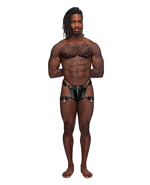 Male Power Leather Scorpio Adjustable Waist & Leg Band Thong