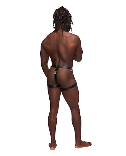 Male Power Leather Scorpio Adjustable Waist & Leg Band Thong