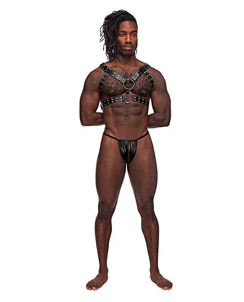 Male Power Leather Gemini Double Ring Harness