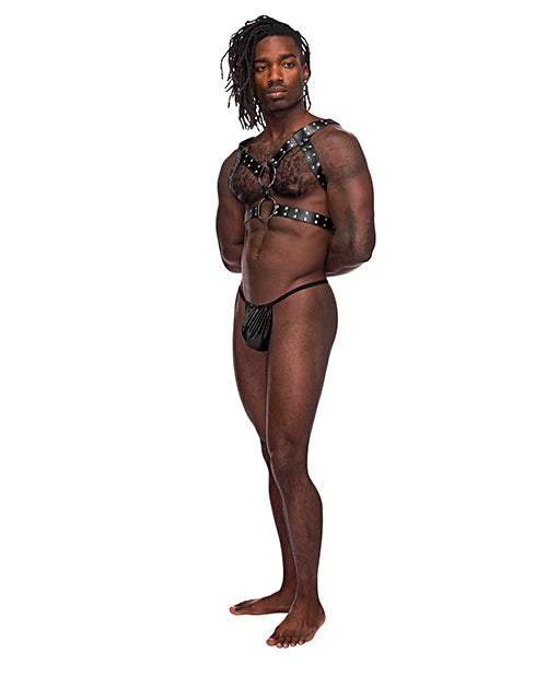 Male Power Leather Gemini Double Ring Harness