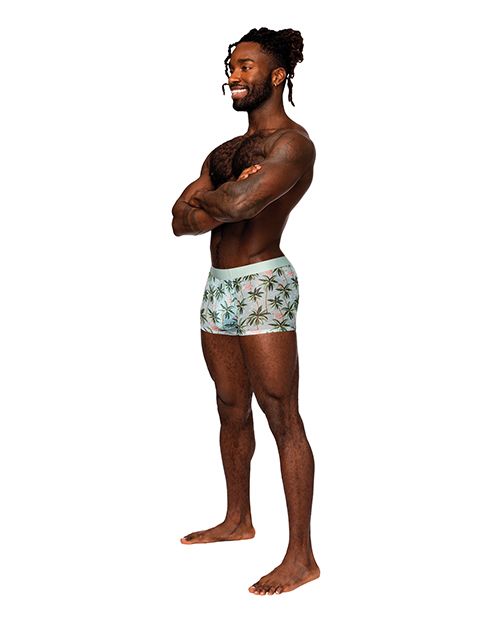 Male Power Sheer Prints Mesh Poly Spandex Seamless Short-Flamingo