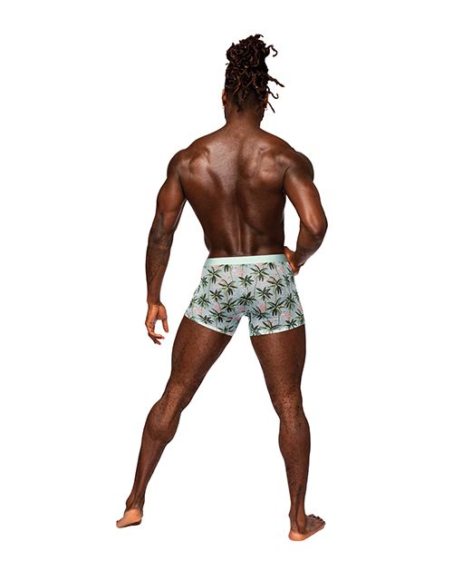 Male Power Sheer Prints Mesh Poly Spandex Seamless Short-Flamingo