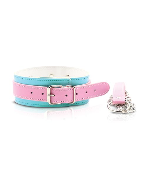 Nobu Fetish Choker & Leash Set-Pink/Blue