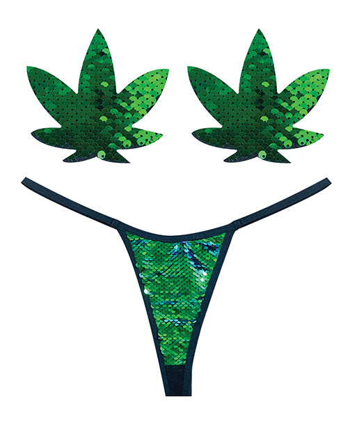 Naughty Knix Weed Leaf Sequin G-String & Pasties