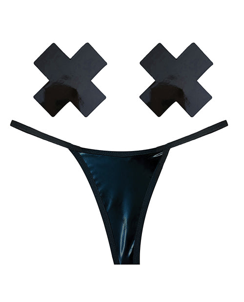 Naughty Knix Dom Squad Wet Vinyl G-String & Pasties
